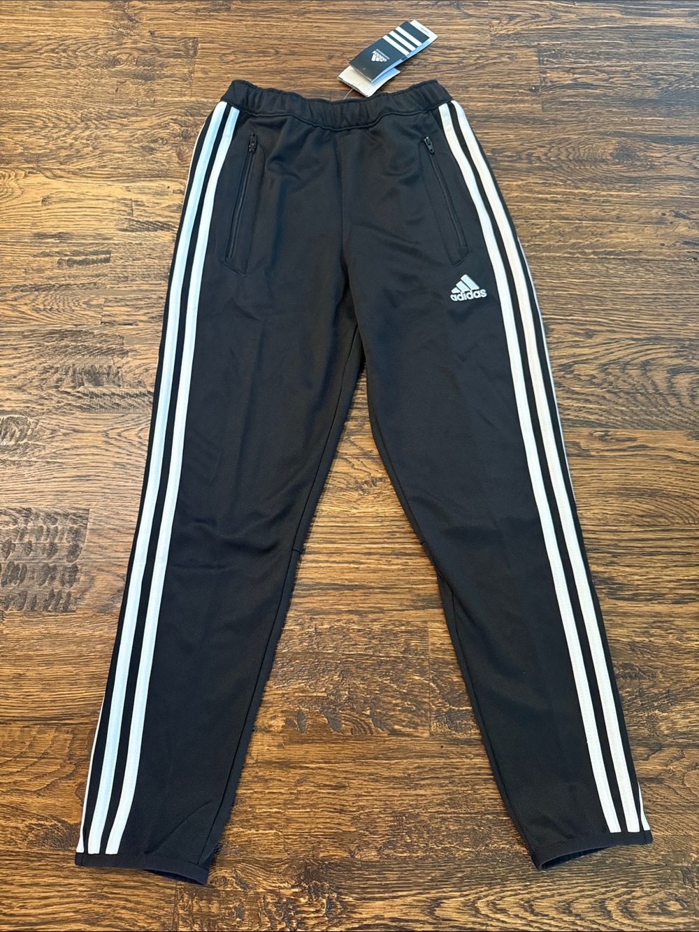 NWT adidas Black Climacool Joggers with White 3-Stripes with ankle zip